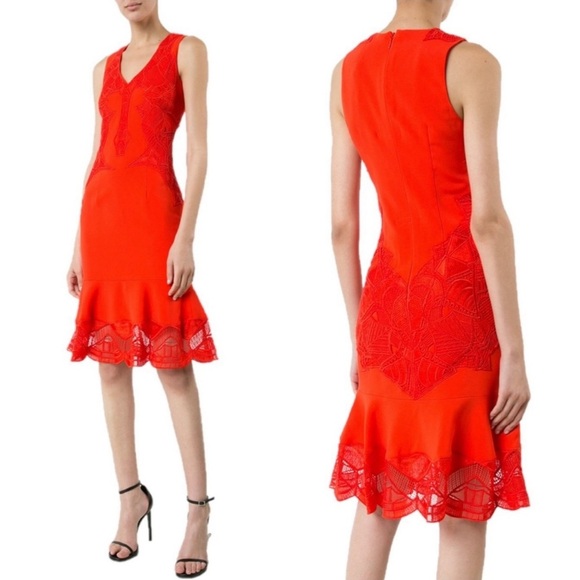 Jonathan Simkhai Red V-neck Sleeveless Lace Appliqué
Crepe Cocktail Dress sz 4 - Picture 5 of 13